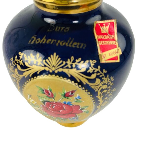 Rare Halbach Vase Geschenke Um German Colbalt Blue Echt Kolbalt u Flower Hand Pa - Picture 2 of 4